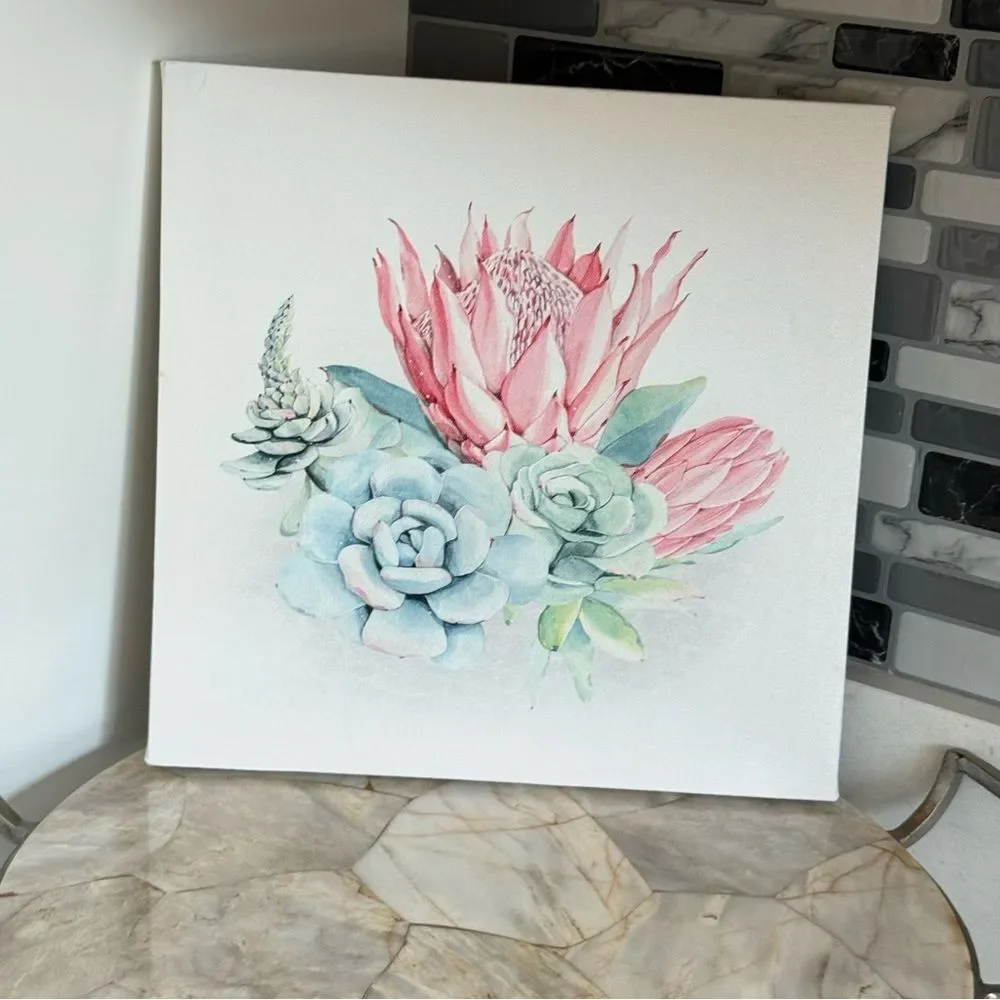 Floral Canvas Art with Pink and Blue Succulents